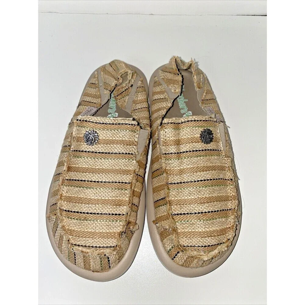 Skechers Raffia Stripe Slip On Shoes Summer Natural Size 6